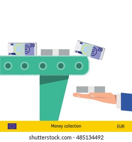 Investing money. Euro banknote. Business finance concept vector illustration.
