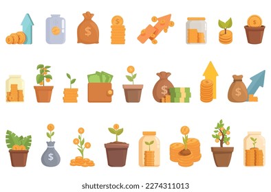 Investing money icons set cartoon vector. Market finance. Bank financial