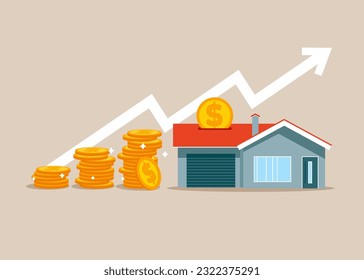 Investing money in property. Mortgage loan. Savings money of coins to buy a home, transaction security. Flat vector illustration. 