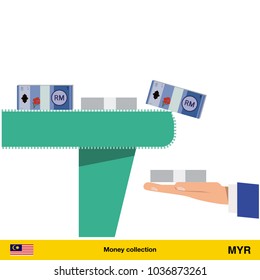 Investing money.  Ringgit banknote. Business finance concept vector illustration.