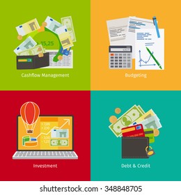 Investing And Personal Finance, Credit And Budgeting. Cashflow Management And Financial Planning. Vector Illustration.