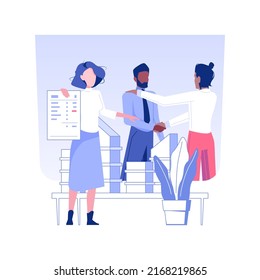 Investing in real estate isolated concept vector illustration. Business people signing contract about buying or renting property, brokerage company business, shaking hands vector concept.