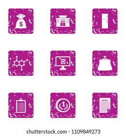 Investing in science icons set. Grunge set of 9 investing in science vector icons for web isolated on white background
