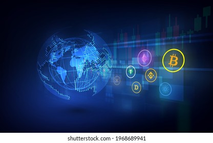 Investing and stock market concept  with crypto currency and  forex market. vector illustration
