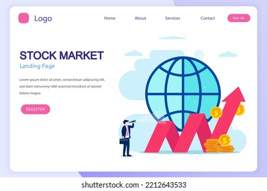 Investing In The Stock Market. People Trading Stock Online, Flat Vector Template Style Suitable For Web Landing Page.