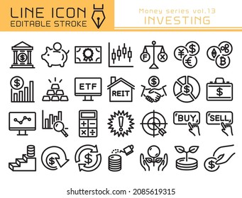 Investing vector icon set. Editable line stroke.