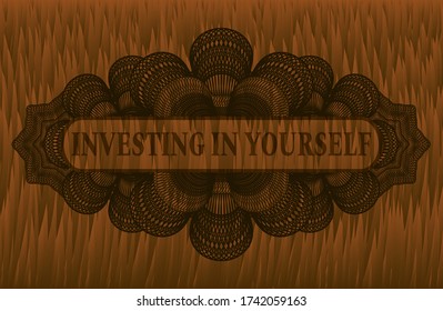 Investing in yourself text inside Currency Fur realistic badge. Pet classic background. Artistic illustration. 