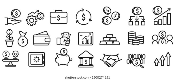 Conjunto de iconos de inversión, Vector de iconos de línea, negocio