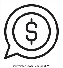 Investmen Money Bubble Chat Icon, Line Art Style Design Isolated On White Background