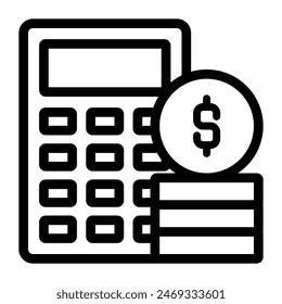 Investmen Money Calculator Icon, Line Art Style Design Isolated On White Background