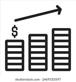 Investmen Money Chart Icon, Line Art Style Design Isolated On White Background