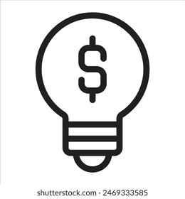 Investmen Money Idea Bulb Icon, Line Art Style Design Isolated On White Background