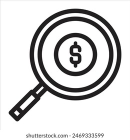 Investmen Money Magnifying Glass Icon, Line Art Style Design Isolated On White Background