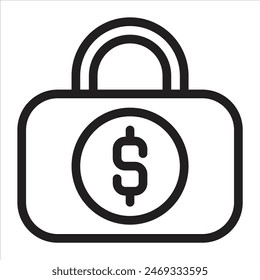 Investmen Money Padlock Icon, Line Art Style Design Isolated On White Background