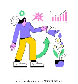 Investment abstract concept vector illustration. Investment benefit, financial adviser, stock broker, income dividends, interest, rental income, foreign currency exchange rates abstract metaphor.