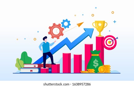 Investment achievement, financial, target business, teamwork landing page website illustration flat vector template 