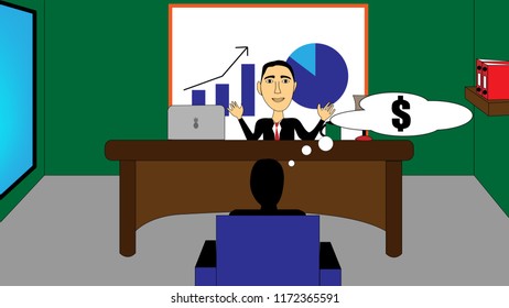 
investment adviser who persuades the customer. finance vector illustrastion