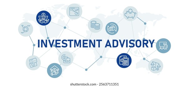 Investment advisory icon set analysis investor advice consultant money management service concept