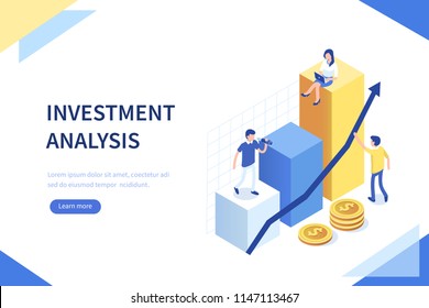 
Investment analysis concept banner with characters. Can use for web banner, infographics, hero images. Flat isometric vector illustration isolated on white background.