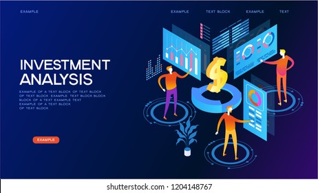 investment analysis concept. Modern 3d isometric vector illustration of web page.  Design concept.