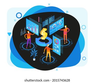 investment analysis concept. Modern 3d isometric vector illustration of web page.  Design concept.