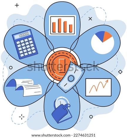 Investment analysis, financial planning, data exploration, business concept for strategic marketing with chart and graph on report, money and accounting document. Examination of income statement