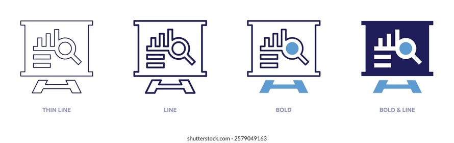 Investment analysis icon in 4 different styles. Thin Line, Line, Bold, and Bold Line. Duotone style. Editable stroke.