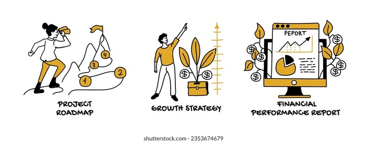 Concepto de estrategia de inversión, análisis, planificación y comercialización.Ilustración empresarial