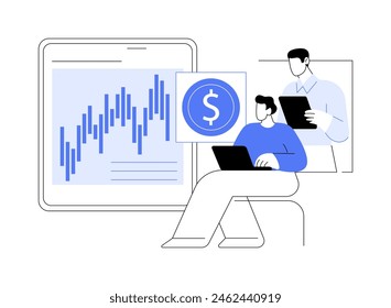 Investment analyst isolated cartoon vector illustrations. Investment analysts analyzing digital assets, venture funding company, stock market, many displays with charts vector cartoon.