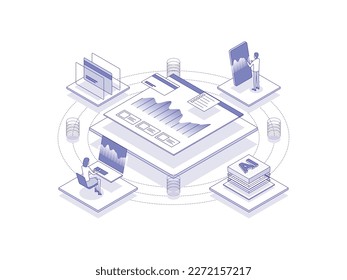 Investment analytics Isometric Illustration Lineal Color. Suitable for Mobile App, Website, Banner, Diagrams, Presentation, and Other Graphic Assets.