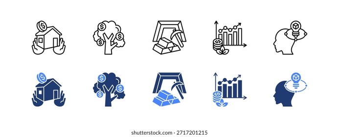 Investment, Analytics and Smart Finance with two styles, line and duotone icon.