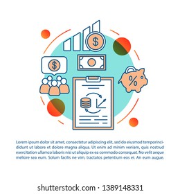 Investment article page vector template. Finance research. Brochure, magazine, booklet design element with linear icons and text boxes. Print design. Concept illustrations with text space