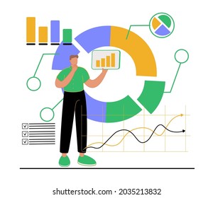 Investment asset allocation and rebalance concept, businessman investor or financial planner standing on ladder to arrange pie chart as rebalancing investment portfolio to suitable for risk and return