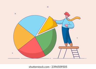 Investment asset allocation and rebalance concept. Businessman on ladder arrange pie chart as rebalancing investment portfolio to suitable for risk and return. 