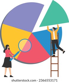 Investment asset allocation and rebalance, investor or financial planner, Standing on ladder to arrange pie chart, Portfolio to suitable for risk and return chart

