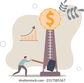 Investment asset price hit all time high, market rising, stock, crypto currency or gold price rally concept.flat vector illustration.
