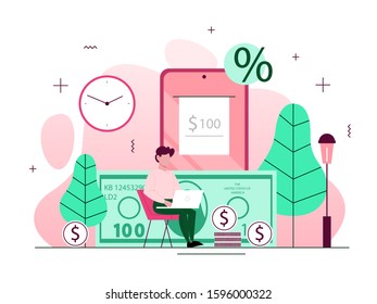 Investment baning concept. Investing money and financial transactions on behalf of individuals, corporations, and governments. Isolated flat vector illustration