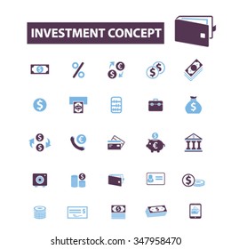 investment, bank, trading, investor, wealth, deposit, market, payment, bankir, cash, finance, money, check, wallet icons, signs vector concept set for  mobile, website, application
