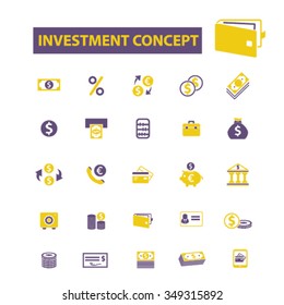 investment, bank, trading, investor, wealth, deposit, market, payment, bankir, cash, finance, money, check, wallet icons, signs vector concept set for  mobile, website, application