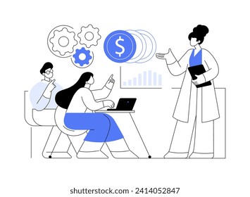 Investment banking isolated cartoon vector illustrations. Professor and finance department students discussing investment banking, masters education at university, raise capital vector cartoon.