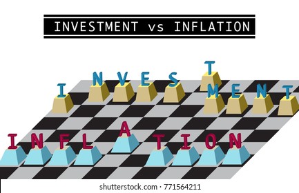 investment battle inflation on chessboard. Vector illustration about investment.the economy and financial markets.concept of business strategy.Financial game investing and inflation.