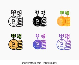 Investment bitcoin icon set with line, outline, flat, filled, glyph, color, gradient. Editable stroke and pixel perfect. Can be used for digital product, presentation, print design and more.