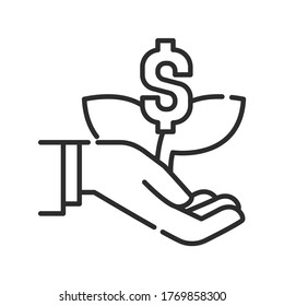 Investment black line icon. Income increase. Progress marketing. Pictogram for web page, mobile app, promo. UI UX GUI design element. Editable stroke.