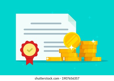 Investment bond or stock obligation document with seal stamp and money vector flat cartoon illustration, legal grant agreement, financial heritage inheritance paper certificate, award idea modern 