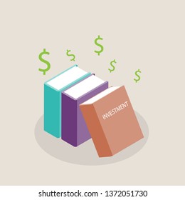 Investment book stack in isometric.education infographic template design with books