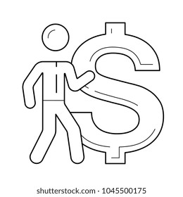 Investment broker vector line icon isolated on white background. Businessman with dollar symbol line icon for infographic, website or app. Concept of iInvestment.