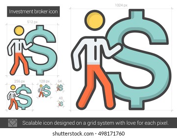 Investment broker vector line icon isolated on white background. Investment broker line icon for infographic, website or app. Scalable icon designed on a grid system.