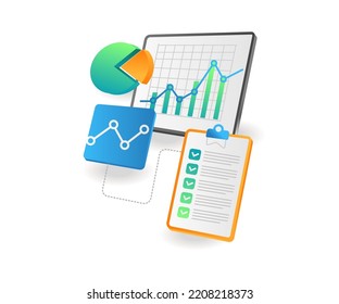 Investment business analysis data in isometric flat illustration