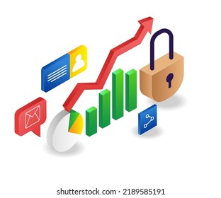 Investment business analysis data security in flat isometric illustration