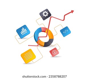 Investment business data analysis system network flat isometric illustration